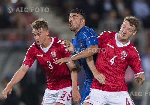 Denmark Andrea Petagna Italy Patrick Banggaard Krakov match between Denmark 0-2 Italy Krakov, Poland. 