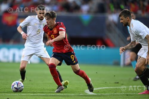 Italy Gavi Pablo Martin Spain Francesco Acerbi De Grolsh Veste final match between Spain 2-1 Italy Enschede, Netherlands. 