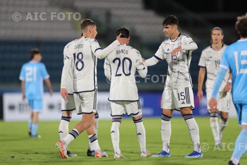 Italy U21 Francesco Pio Esposito Italy U21 Gabriele Guarino San Marino final match between San Marino U21 0-7 Italy U21 Serravalle, San Marino. 