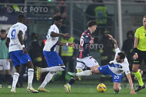 Inter Yann Aurel Bisseck Inter Alexis Saelemaekers Italian championship  2023 2024 28°Day Renato Dall Ara match between Bologna 0-1 Inter 