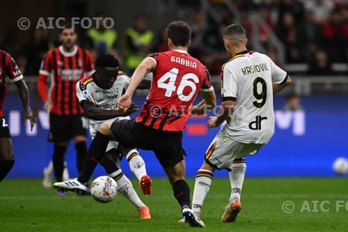 Lecce Mattia Gabbia Milan Nikola Krstovic Giuseppe Meazza match between    Milan 3-0 Lecce Milano, Italy 