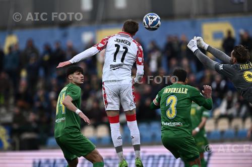 Carrarese Dennis Johnsen Cremonese Marco Imperiale Italian championship 2024 2025 Serie B Day 28° Dei Marmi match between  Carrarese 2-2 Cremonese 