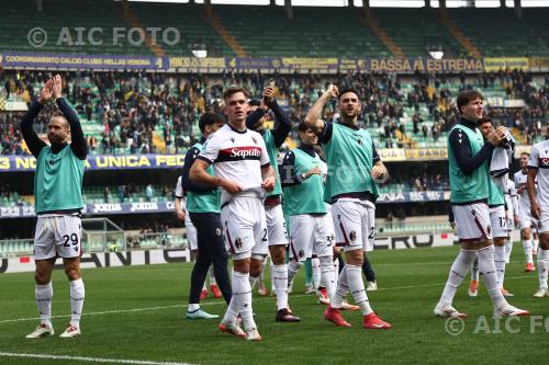 Bologna Thijs Dallinga Bologna Charalampos Lykogiannis Italian championship 2024 2025 28°Day Marcantonio Bentegodi match between    Hellas Verona 1-2 Bologna 