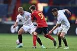 Italy Gavi Pablo Martin Spain Jorginho Jorge Luiz Frello Filho De Grolsh Veste final match between Spain 2-1 Italy Enschede, Netherlands. 